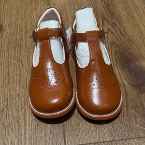Elegant Tan Kids T-Strap Dress Shoes